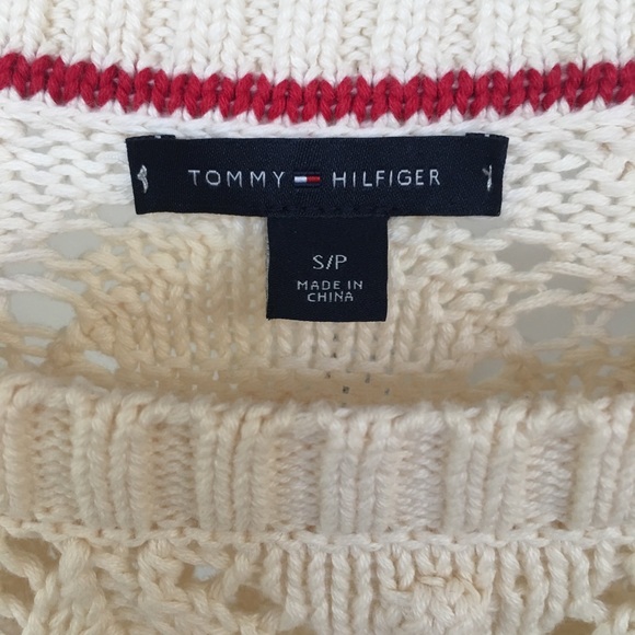 Tommy Hilfiger Ivory Crochet Knit Pom Sweater - Picture 3 of 8